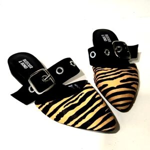 NEW Bleeker & Bond Zada Italian Dyed Cowhide Shearling Zebra Mules Size 8.5M